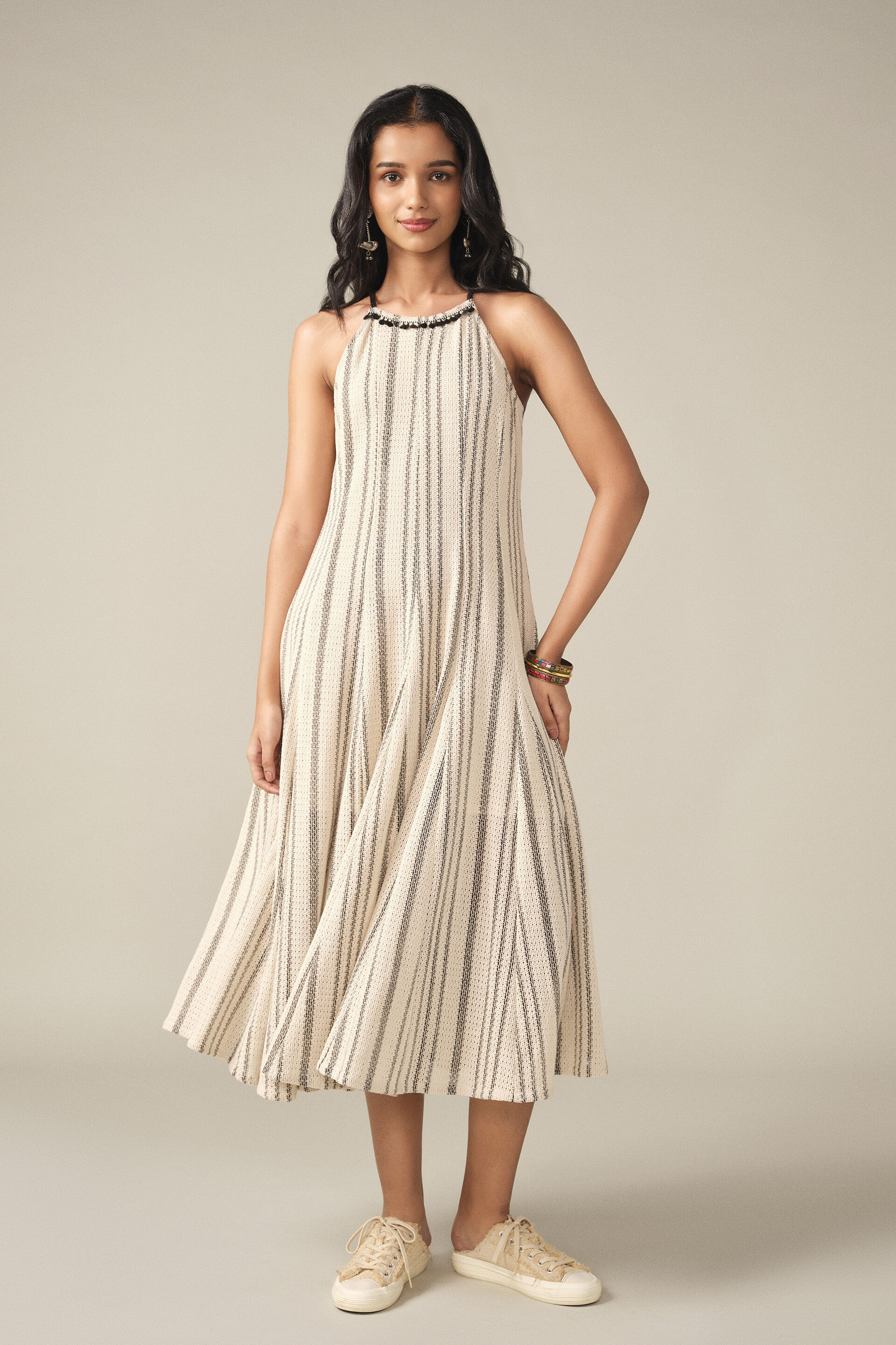 Embroidered Midi Dress in Off-White